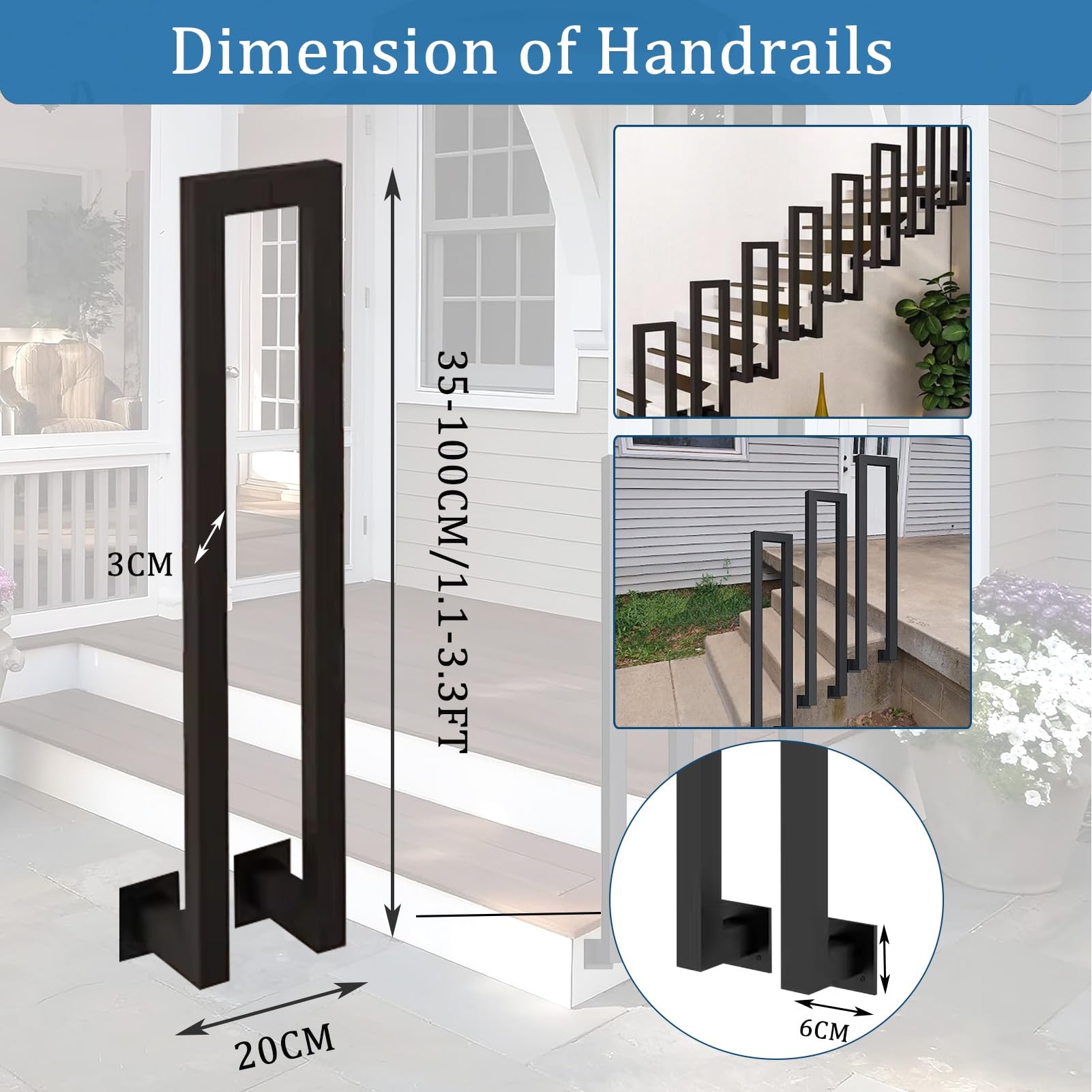 Handläufe für Außentreppen, an der Wand montierter Treppengeländer-Handlauf, rutschfester U-förmiger Handlauf für Treppen oder Stufen, Metalltreppengeländer Garage Veranda Garten Haltegriff Leitplanke