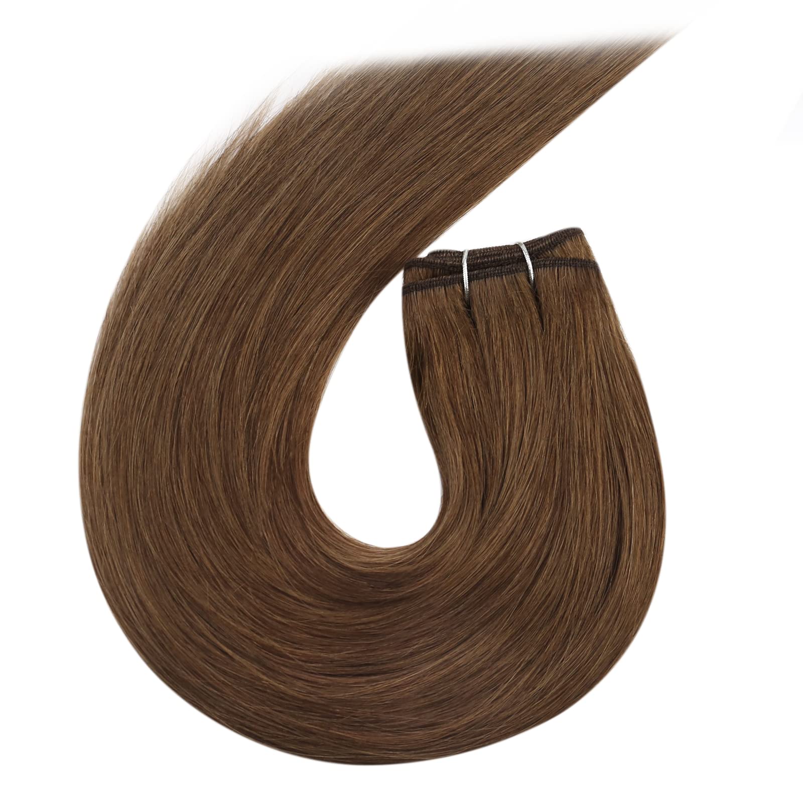 Moresoo Weft Hair Extensions Real Human Hair Medium Brown Highlighted Platinum Blonde Sew in Human Hair Extensions Brown to Blonde Full Head Remy Straight 18 Inch 100g/Pack #P6/60 — view 182