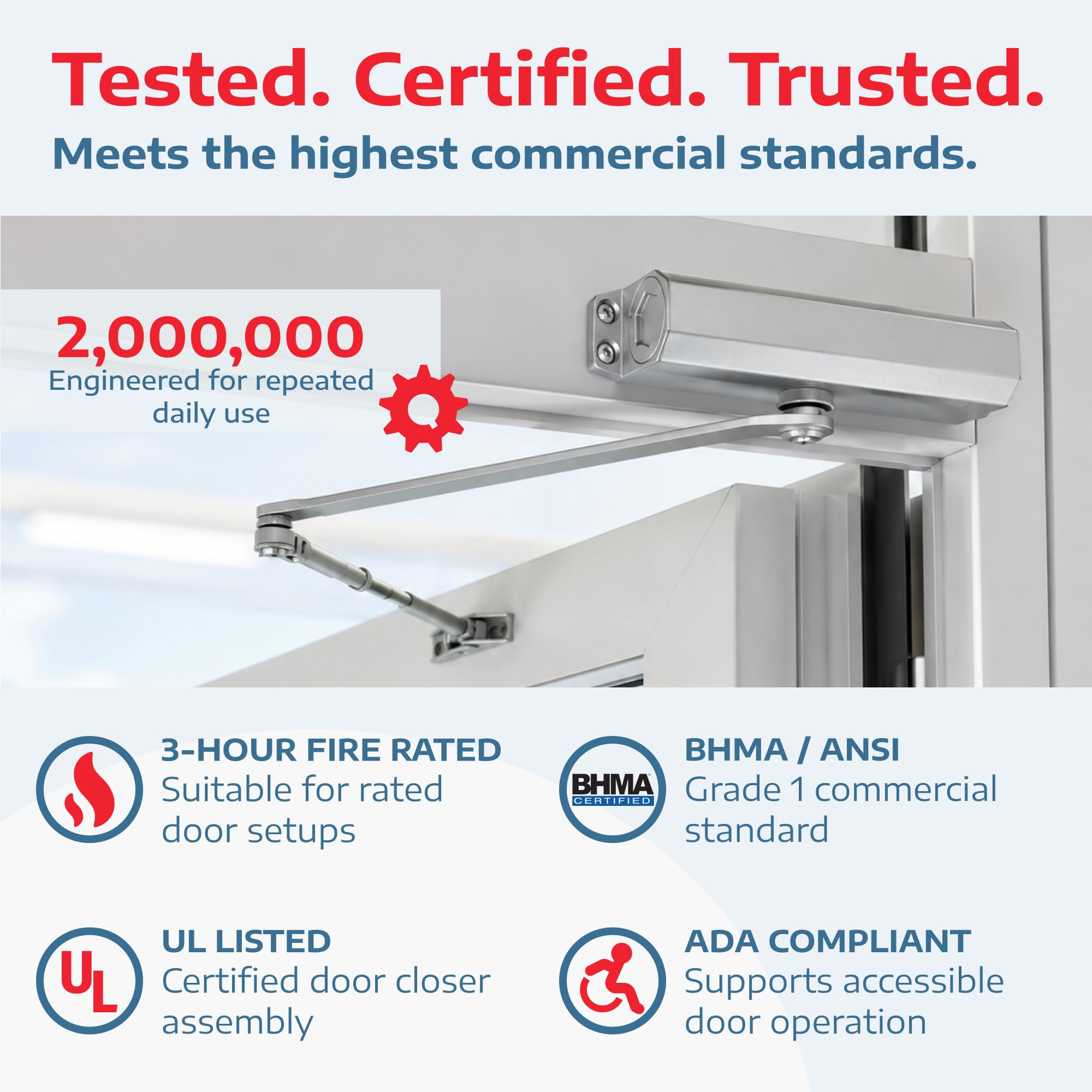 A1 ProGuard Ferme-porte automatique très résistant, charnières de porte à fermeture automatique homologuées UL Grade 1, ferme-porte commercial à fort trafic, ferme-porte automatique, ressort
