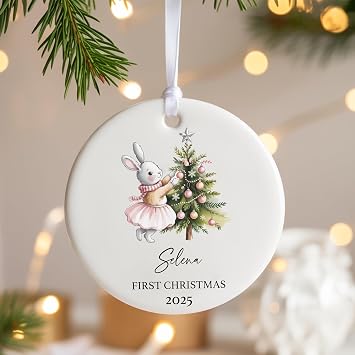 Babys First Christmas Ornament 2025 Custom Newborn Keepsake, Personalized Ceramic Tree Decoration with Name, Unique Gift for Baby Boy Girl, Infant Holiday Ornament