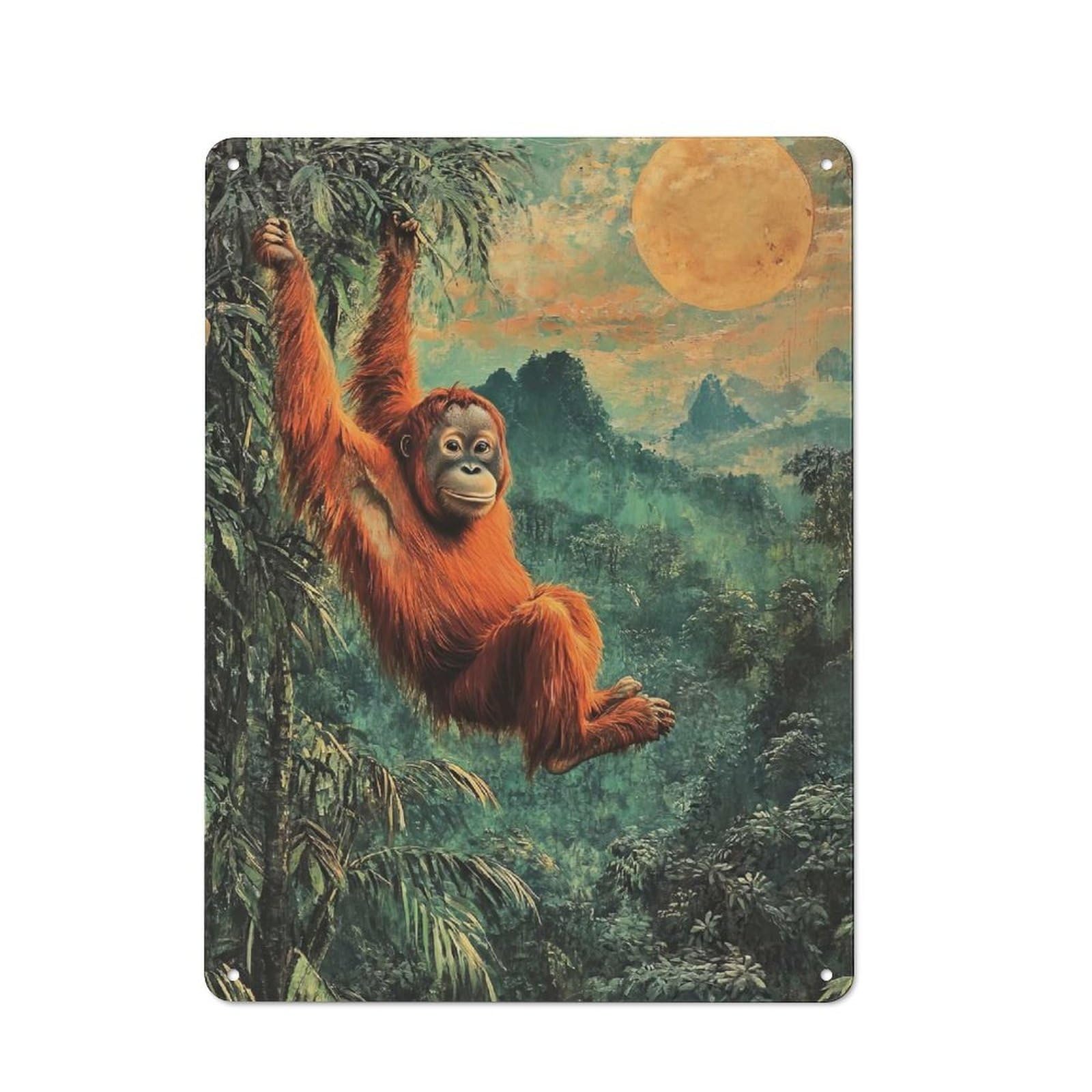 Junmoney Orangutan In Jungle Rustic Tin Sign 40X30cm For Man Cave Or Games Room, A Decorative Gift For A Newly Furnished Man Cave And Games Room
