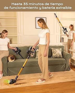 VACTechPro V15 Aspiradora sin Cable,35kPa Aspirador de Mano,6 en 1 Inalámbrica con 35minutos de autonomía y batería extraíble,Aspirador Escoba Ideal para Pelo de Mascota/Alfombra/Suelo Duro&Oro2