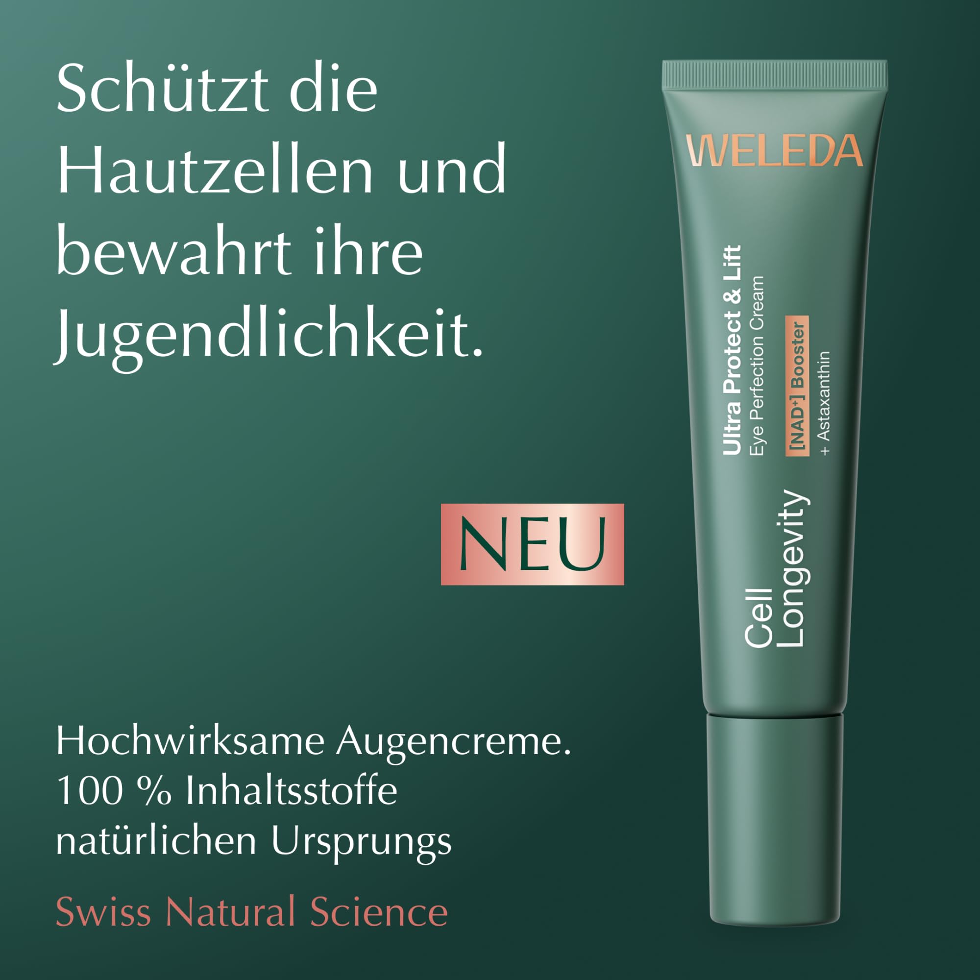 WELEDA Cell Longevity Ultra Protect & Lift Eye Perfection Cream Augenpflege | Augencreme mit [NAD⁺] Booster & Astaxanthin reduziert Falten & strafft die Augenpartie (Naturkosmetik, vegan, 15ml)