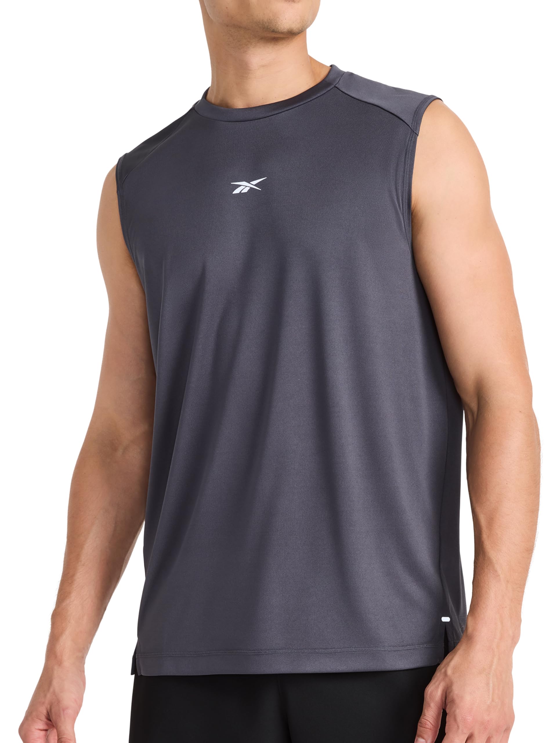 Reebok Men's Ebony Apparel Warm-Up Solid Muscle Performance Crewneck Tank Top, Xl