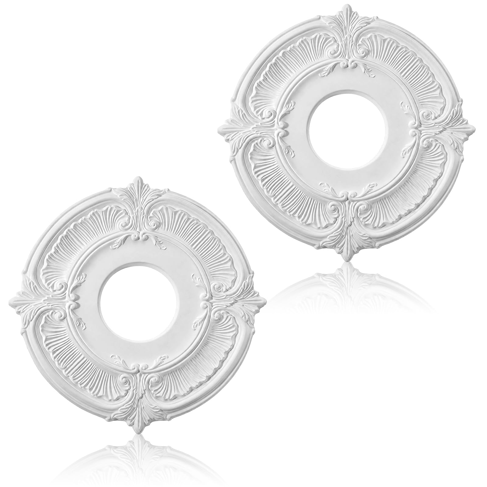 2 Pieces PU Ceiling Medallion Decorative White Home Lighting Ceiling Medallions Ceilings Fan Medallion Round for Light Fixtures and Ceilings Fans, 12" od x 3.5" ID(White) — Amazon image 8