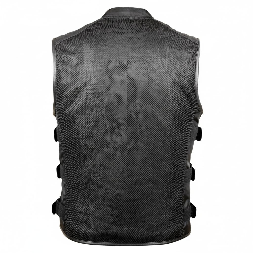 MDM Gilet da motociclista, da uomo, da motociclista, estivo, da motociclista, traspirante, con cerniera, regolabile, nero
