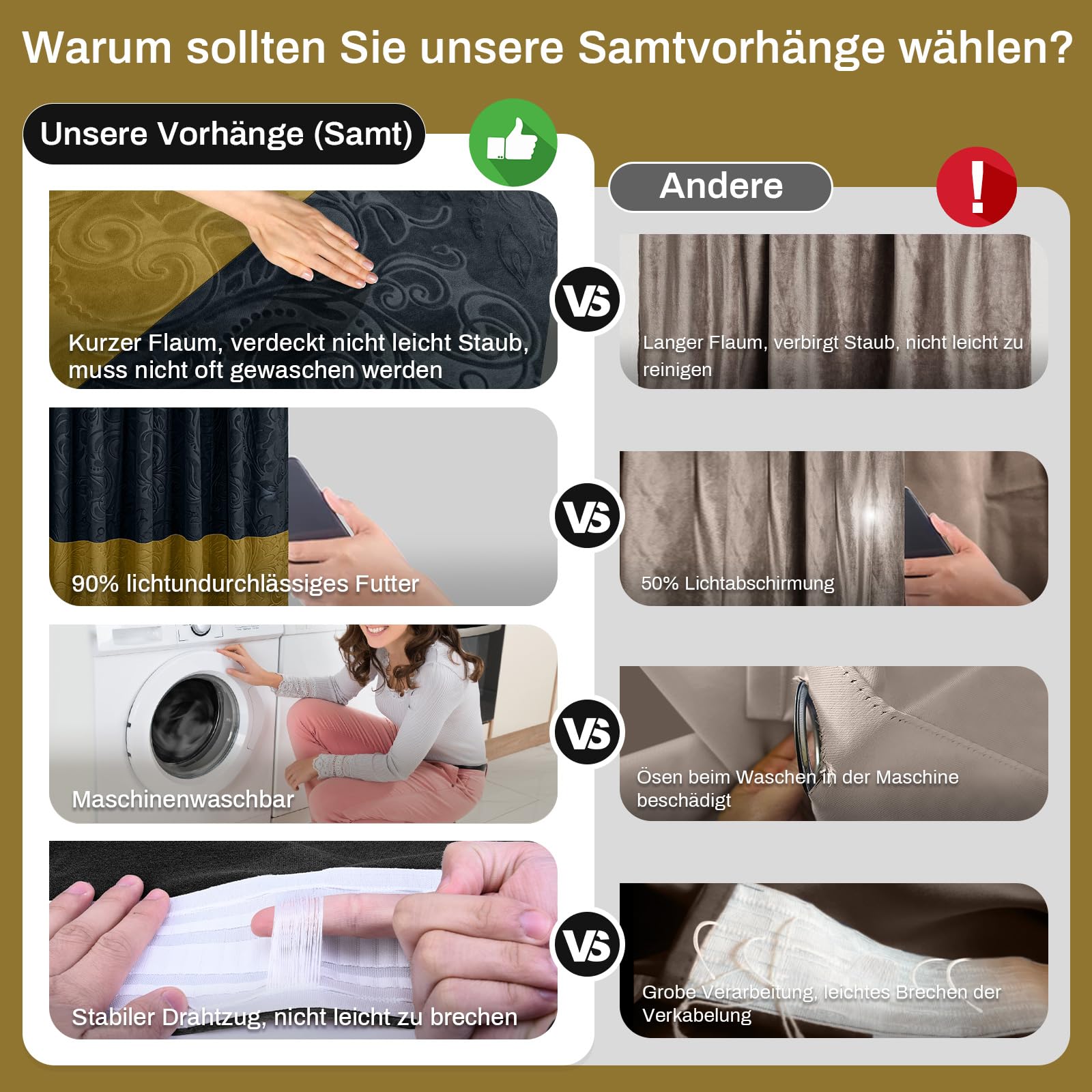 Samtvorhang Kräuselband 2er Set, H274xB132CM 260gsm Samt Verdunklungsvorhänge mit Blumenprägung, Multifunktionsband Blickdicht Gardinen Velvet für Wohnzimmer, Schlafzimmer(Schwarz und Gold)