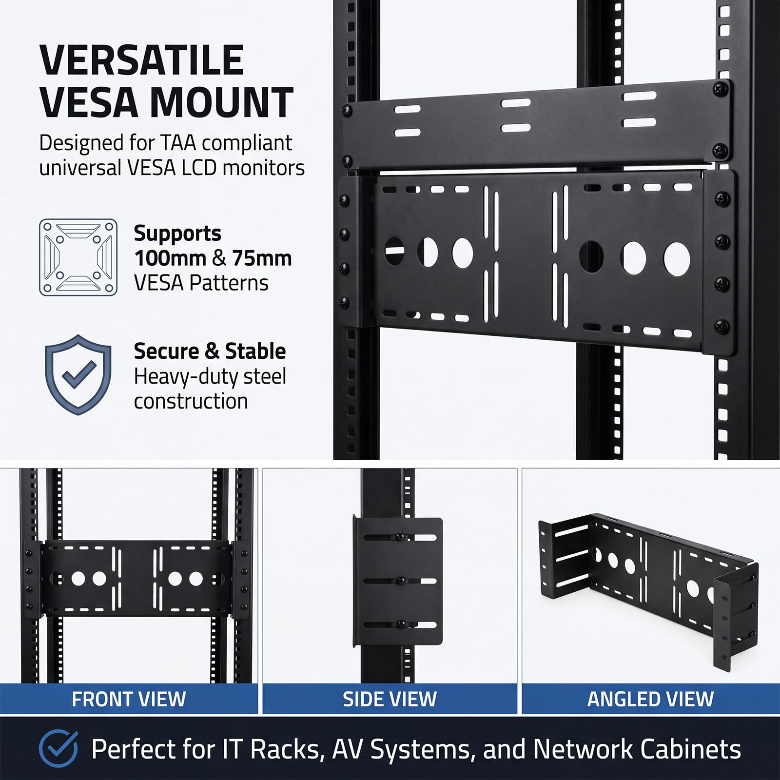 Hicarer 4U Support de montage en rack pour écran LCD 18,5 x 7,87 x 2,36 pouces en acier au carbone pour rack de serveur, laboratoire à domicile, centre de données