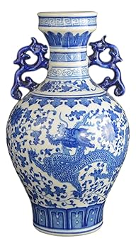 青白陶器ドラゴン模様花瓶 Amazon.com: Classic Blue and White Dragon Porcelain Vase