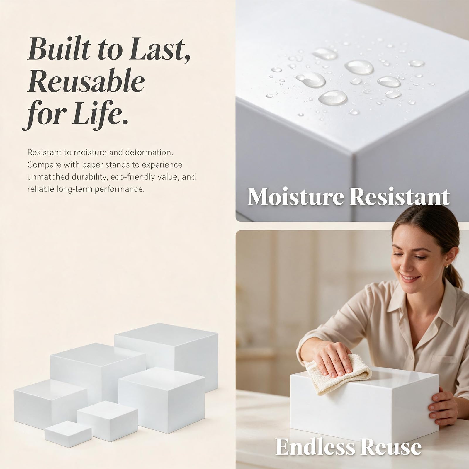 Lot de 6 présentoirs de buffet en acrylique avec étagères creuses, présentoirs alimentaires, cubes en acrylique pour desserts, bijoux, présentoir à cubes avec fond creux (blanc)