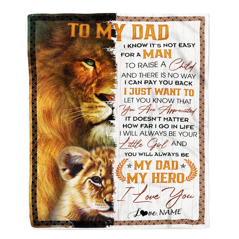 CenturyTee Personalized to My Dad from Daughter Blanket I Love You Dad Lion Father's Day Birthday Thanksgiving Christmas Customized Fleece Blanket (30 x 40 Inches - Baby Size), Multicolor 247