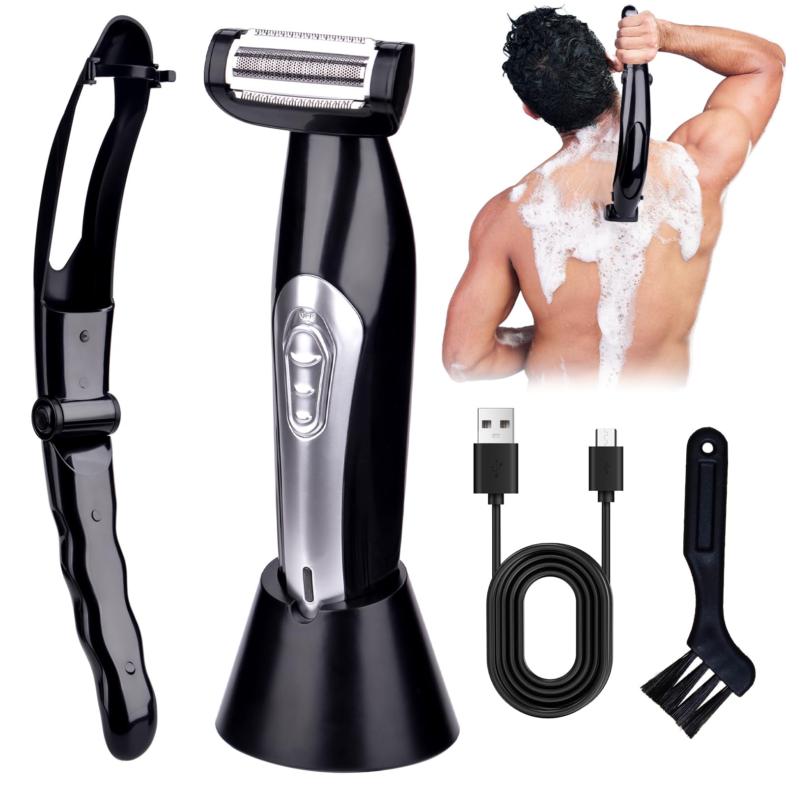Recortadora de Espalda para Hombres, Recortador de Vello Corporal para Hombres, Afeitadora Corporal Masculinam, Maquinilla de afeitar de espalda eléctrica para hombre, para Afeitado Húmedo o Seco