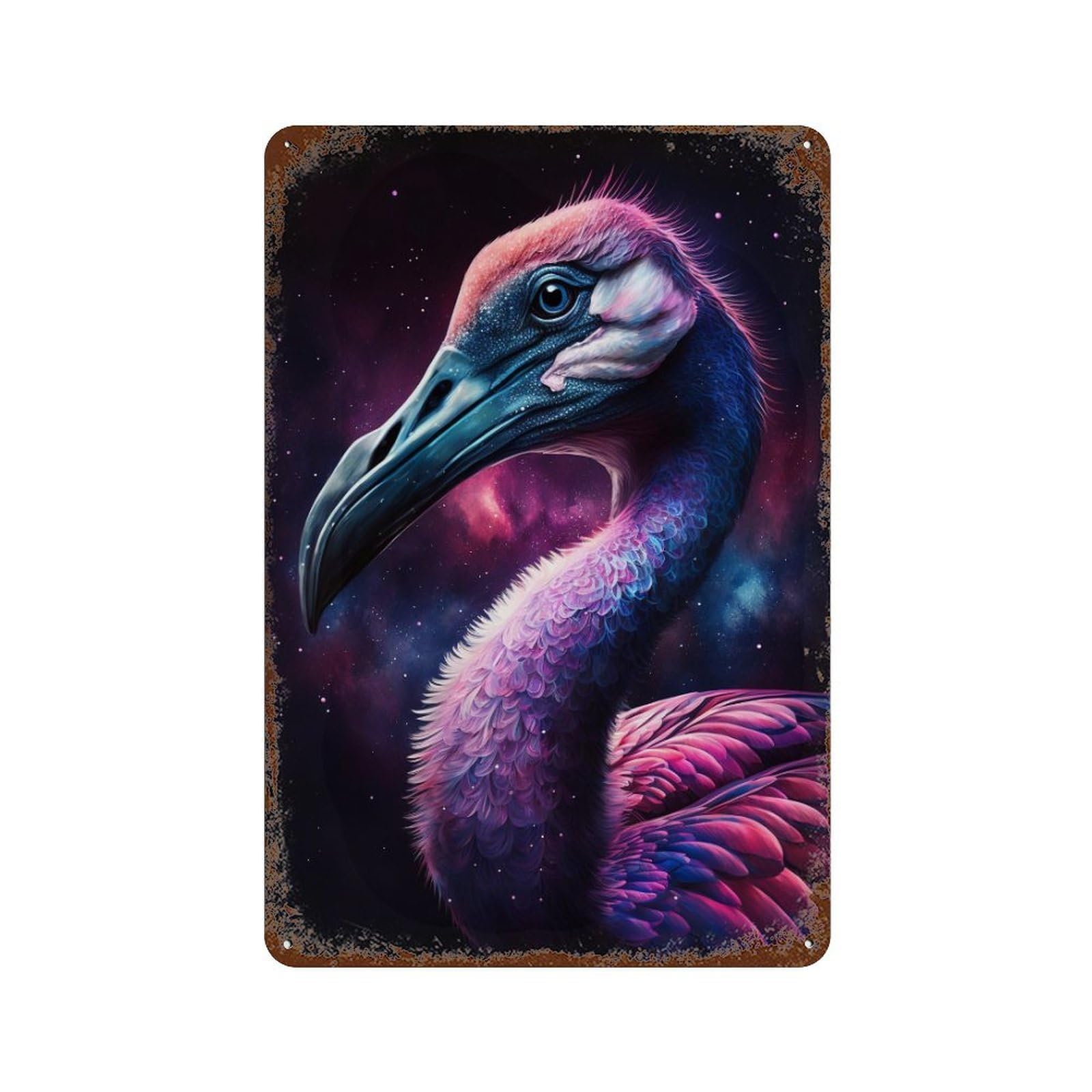 Cosmic Flamingo Art Print-7 Distressed Metal Wall Sign 11.8"x7.9", Ideal for Pub, Kitchen And Man Cave Decor