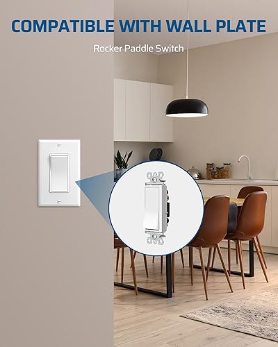 Miniatura 3 de DEWENWILS Interruptor de luz basculante de pala, polo único, interruptor de pared basculante de encendidoapagado, 120V277V15A, listado UL, paquete