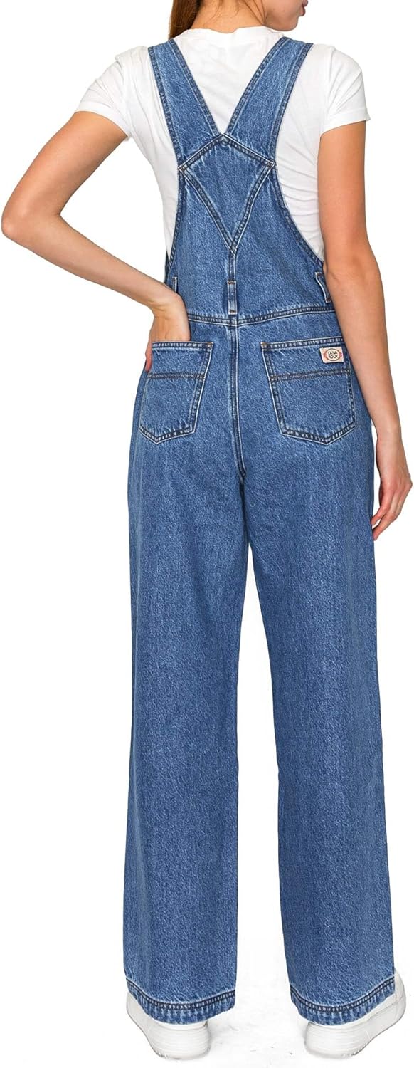 90s Wide Leg Retro Dungaree Utility Cotton Rigid Denim Overalls - Image 3