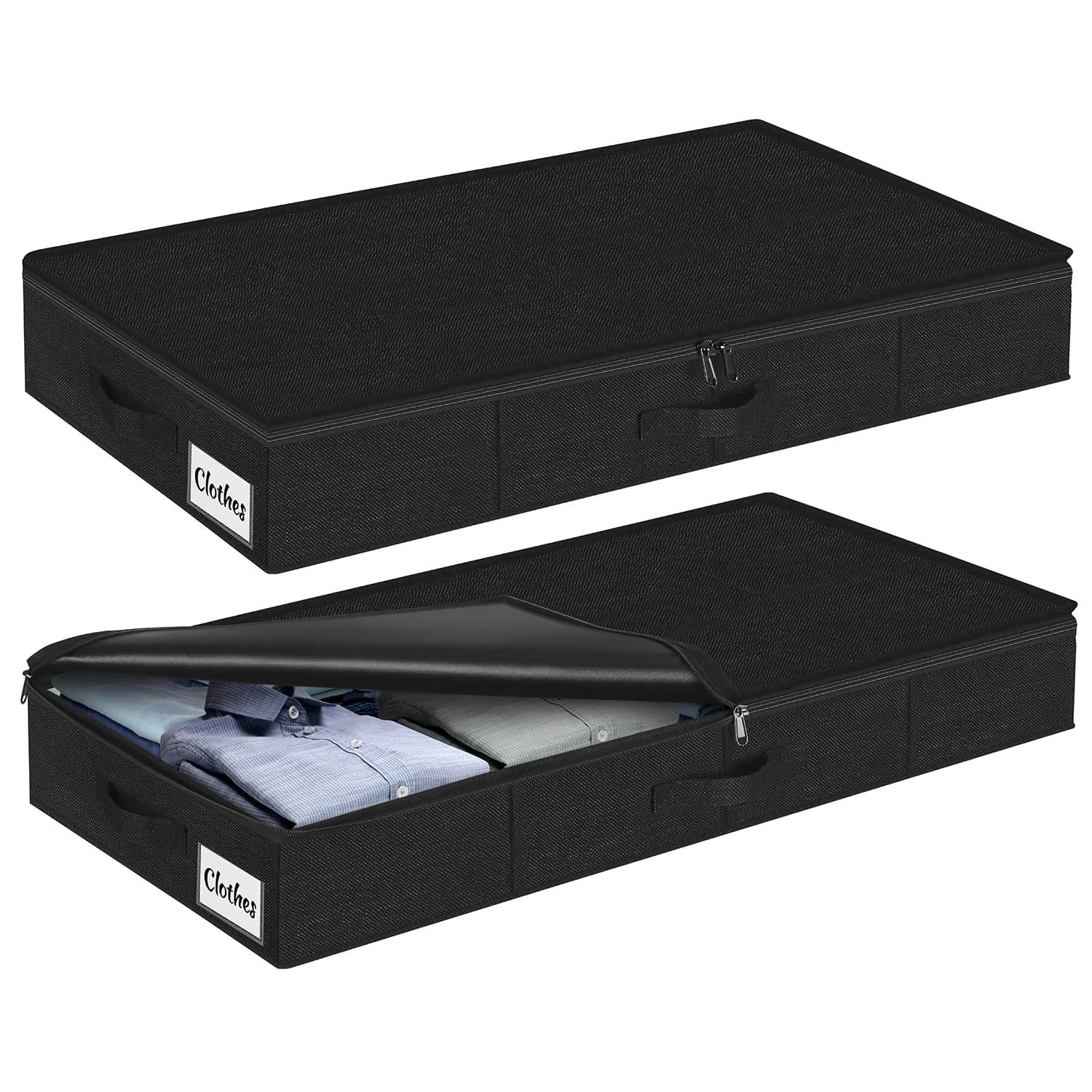 Unterbett Aufbewahrungsbox mit Deckel 12cm hoch, 2 Stück Faltbar Unterbettkommode, Waschbar Kleideraufbewahrung & Organisation, 3 Griffen Reißverschlussdeckel Aufbewahrungsboxen für Kleidung Decken Küche, Haushalt & Wohnen