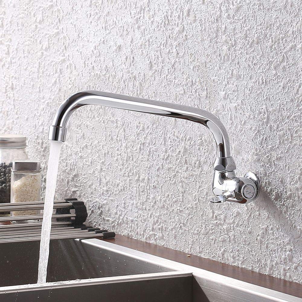 Grifo de cocina montado en la pared de cobre con rotación de 360 grados, agua fría y caliente para fregadero y lavado de platos