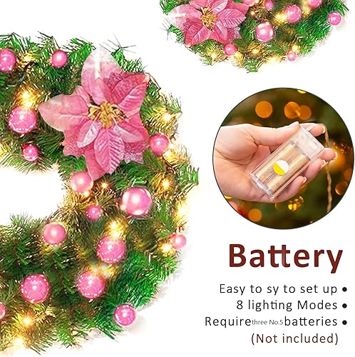 Miniatura 3 de Guirnalda de Navidad de 9 pies preiluminada, funciona con pilas, guirnalda de Navidad artificial para interiores y exteriores, puerta de jardín,