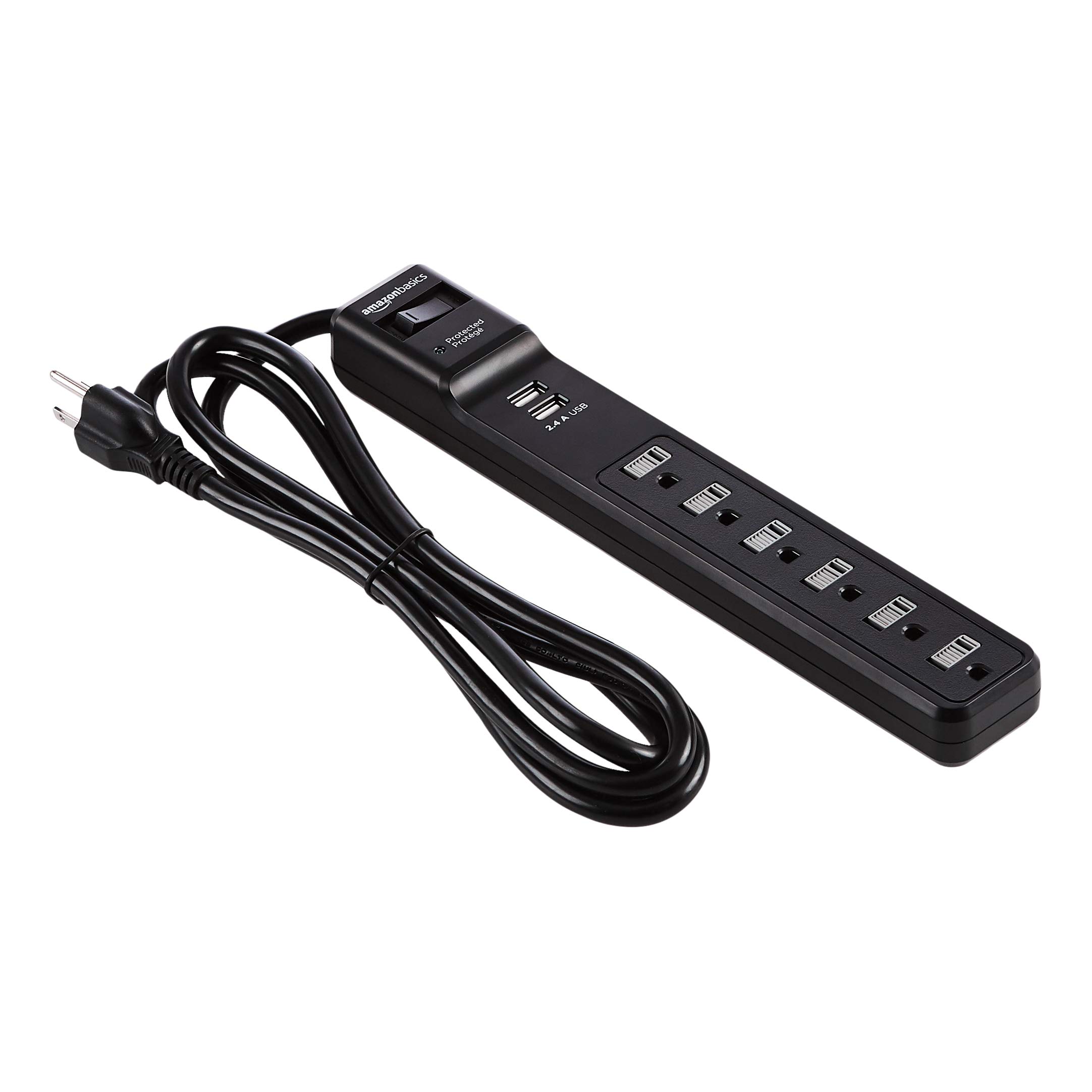 Amazon Basics 6Outlet Surge Protector Power Strip with 2 USB Ports