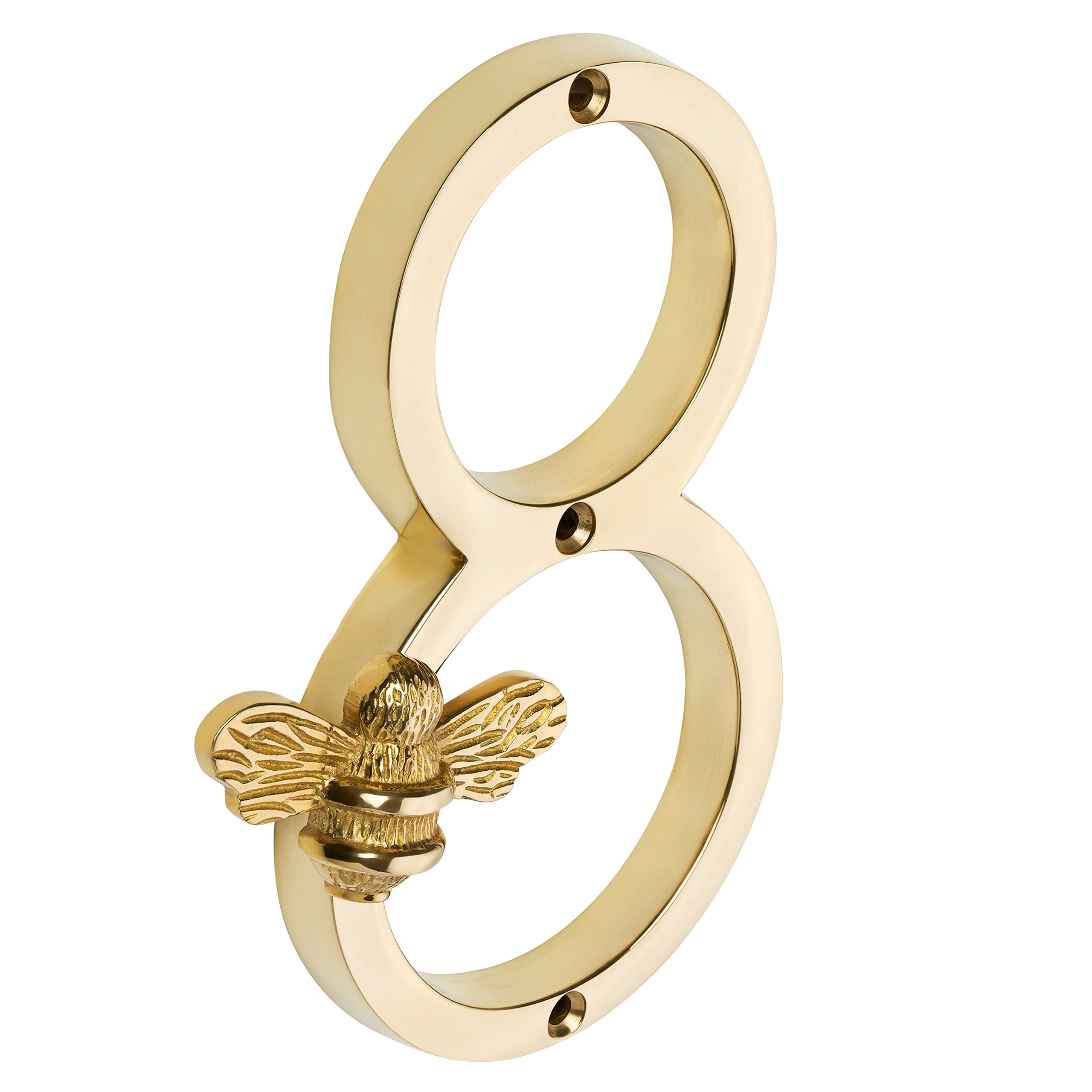 Gold Brass bee House Number with Bee design | 5 inch Modern Door Sign Numbers Signs Plaques | Street Home Address Numerals (8)