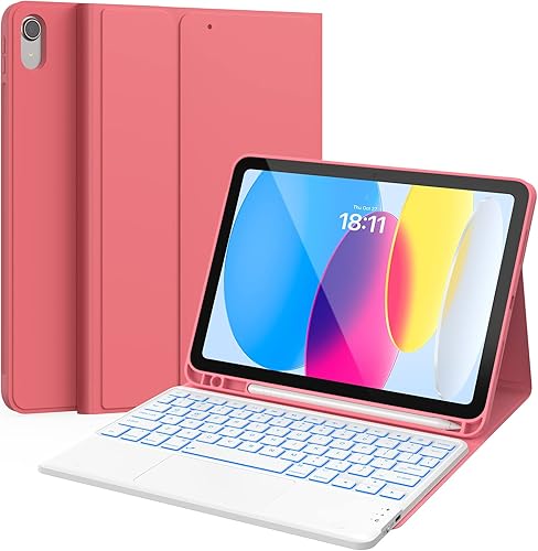 CHESONA Funda Touchpad para iPad de 10 generación con teclado (10.9 pulgadas, 2022), retroiluminación de 7 colores, trackpad multitáctil, funda con