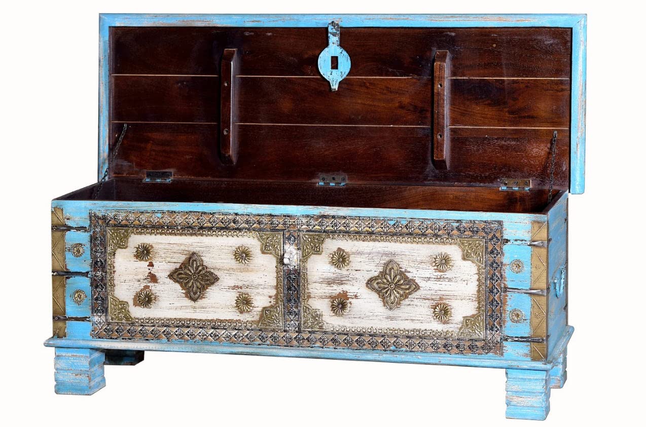 giner Baúles Decorativos - Baúl Madera Azul/Bronce I (45x116x40)