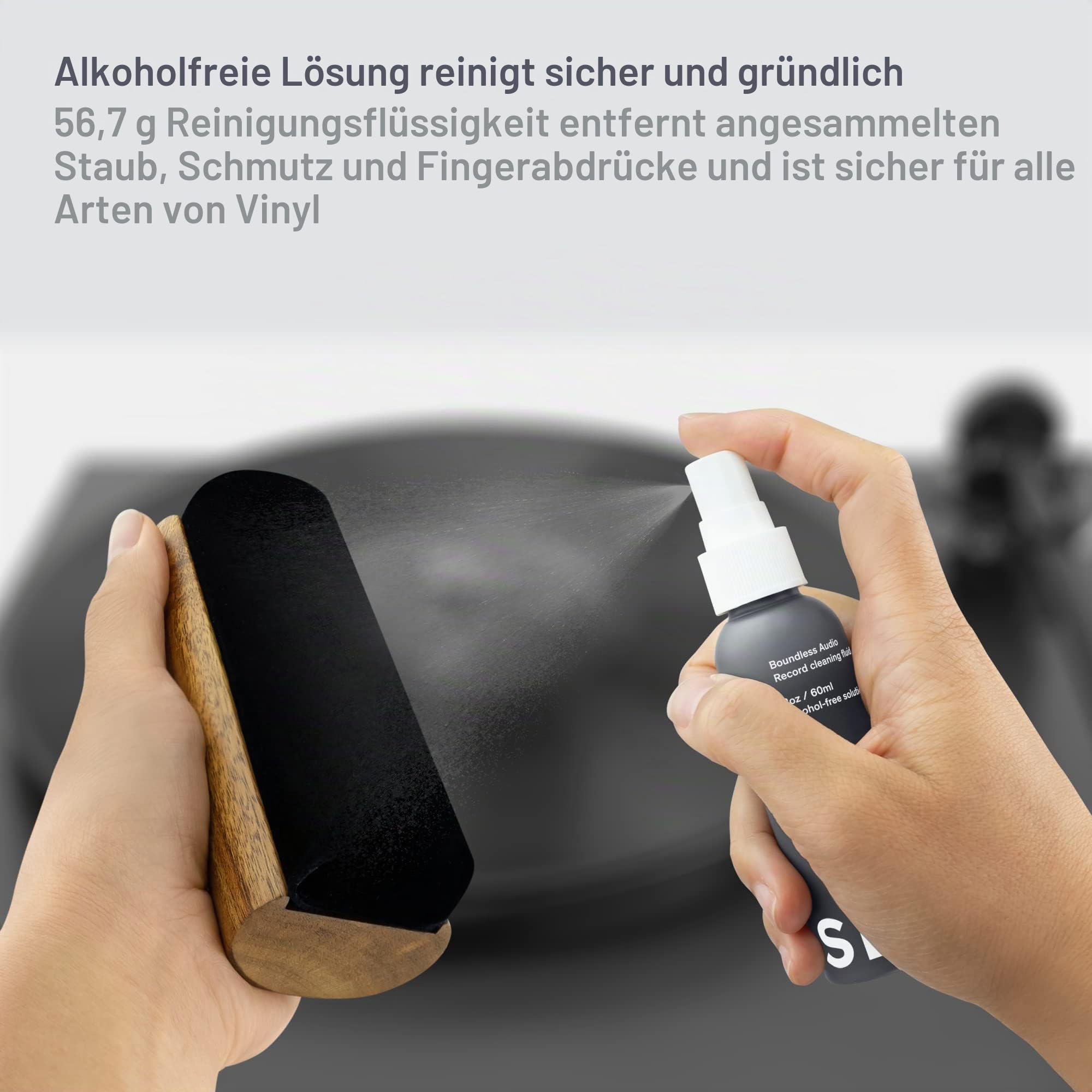 Boundless Audio Schallplatten-Reinigungsset – 5-in-1-Reinigungsset für Vinyl-Schallplatten, inklusive Samt-Bürste, Stylusbürste, Schallplattenreinigungslösung, Reinigungsbürste und Metalletui