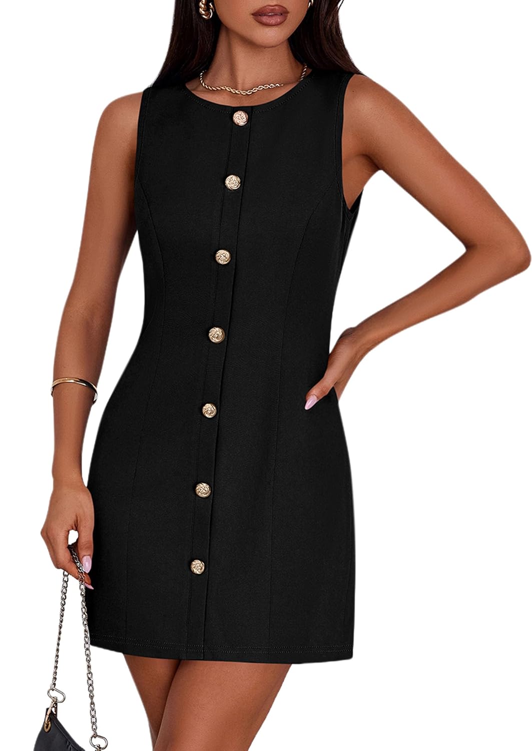 PRETTYGARDEN Work Dresses for Women 2026 Summer Business Formal Short Dress Sleeveless Button Down Elegant Office Outfits