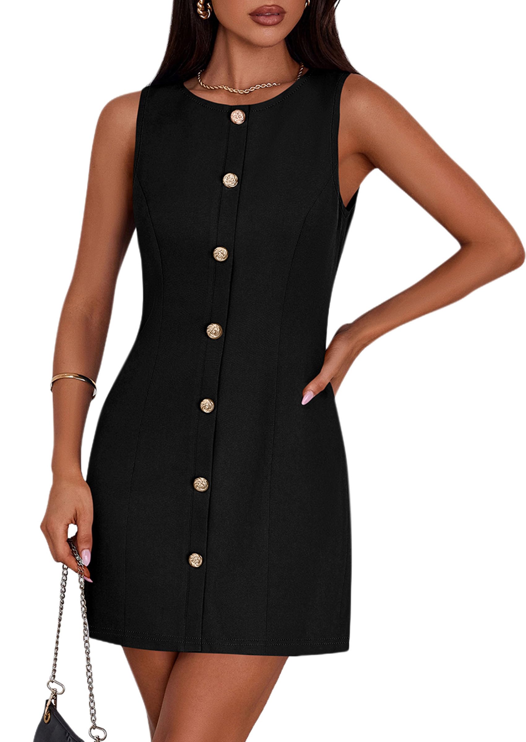 prettygarden work dresses for women 2025 summer business formal short dress sleeveless button down elegant office outfits