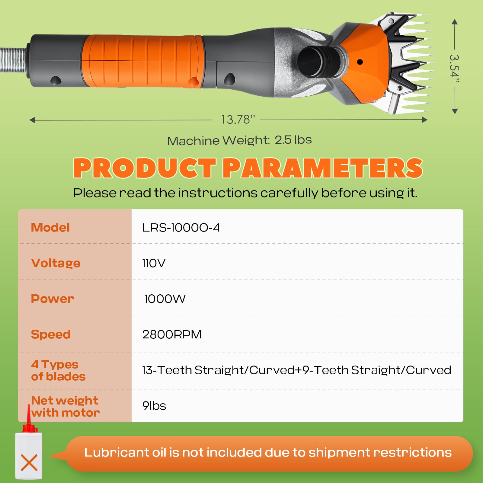 Luzirse - Forbici elettriche a sospensione professionali per pecore, 1000 W, 2800 giri/min, lame in acciaio al carbonio a 13 denti, per pecore, capra, bestiame (arancione)