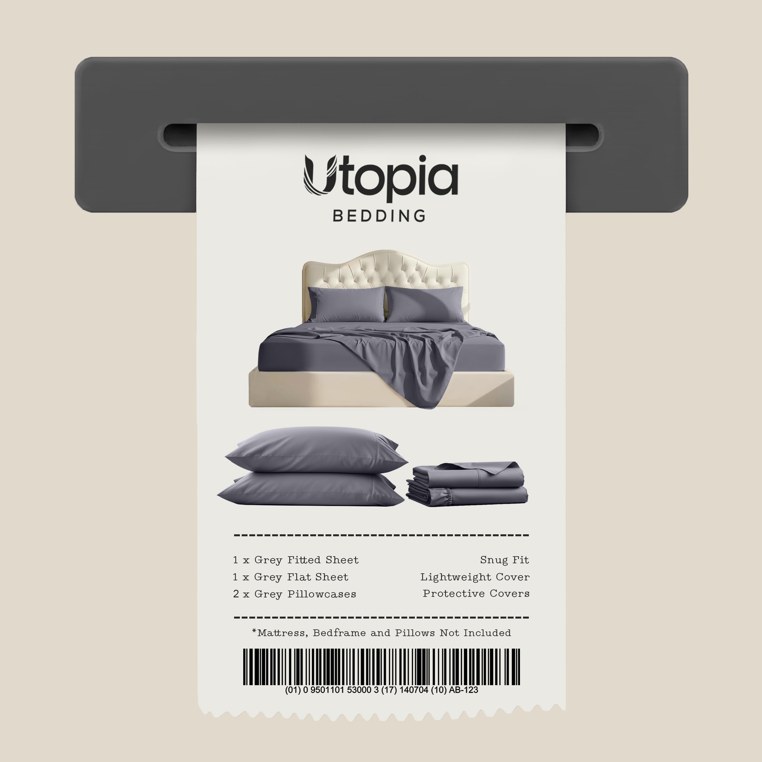 Utopia Bedding 4-częściowy zestaw pościeli z mikrofibry (Queen, szary)