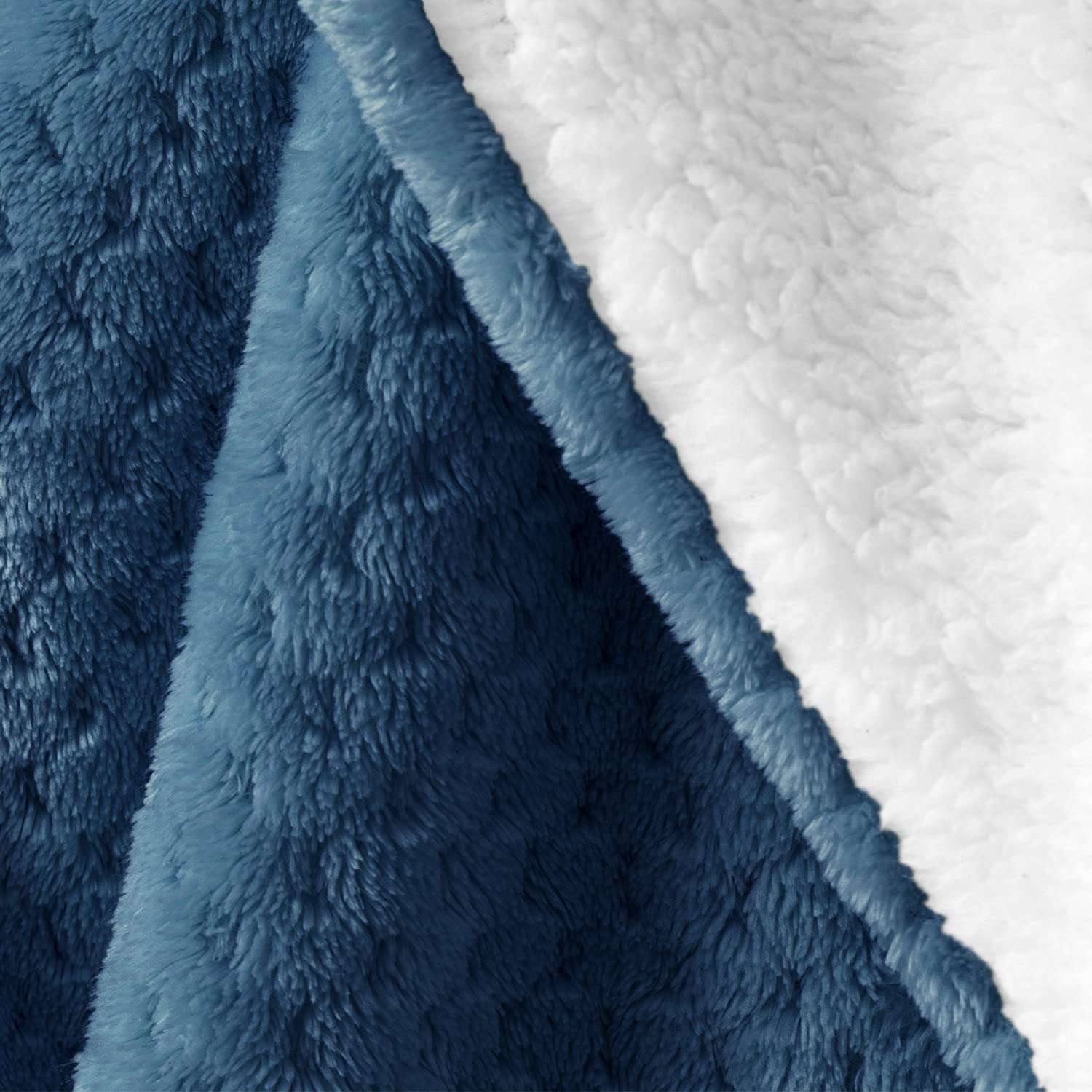 AmeliaHome Couverture Douillette 220 x 240 cm - Douce surpiquée - Aspect Peau d'agneau - Shleepy Indigo