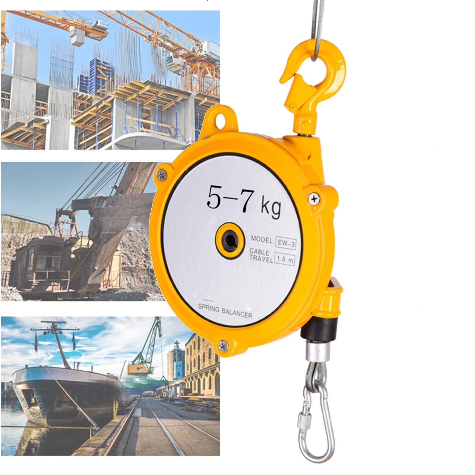 PUMPIE Einziehbarer Federzug, Einstellbarer Federzug Balancer Mit 1.5m Seilzug Und Haken, Werkstätten Und Kfz-Ausstattung, für Fließband Mit Montagezubehör (Size : 5-7kg)