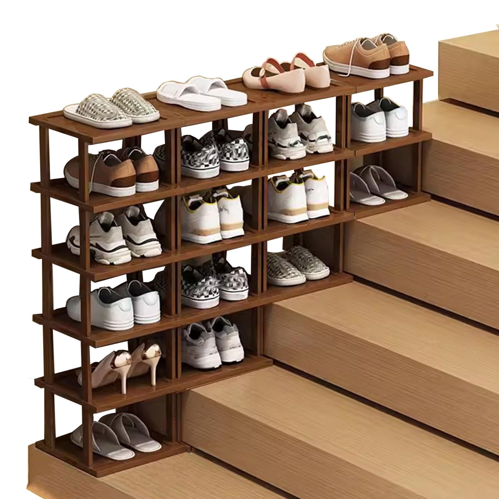 Zapatero Escalera Vertical Estrecho, Estante De Zapatos De Bambú, Zapatero Entrada Recibidor Ahorro de Espacio Robusto y Elegante, para Pasillos Entrada del Dormitorio(Size:6+5+4+3 Tier)