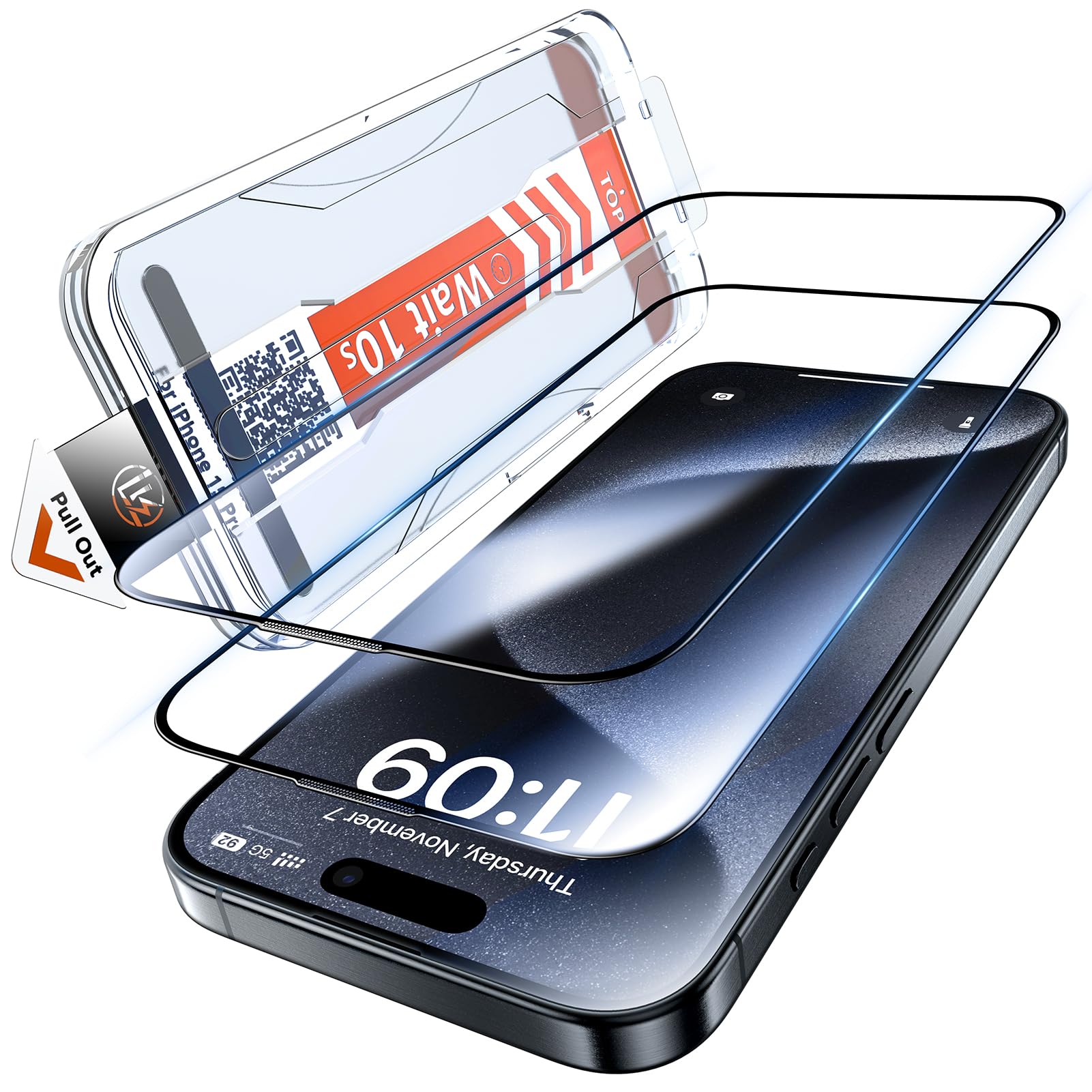 LK Tempered Glass Screen Protector for iPhone 15 Pro, Full Screen, Car Installation Protective Glass, 9H Top Hardness, Shockproof, Scratch-Resistant, Anti-Fingerprint, Anti-Oil, Anti-Bubble, Pack of 2