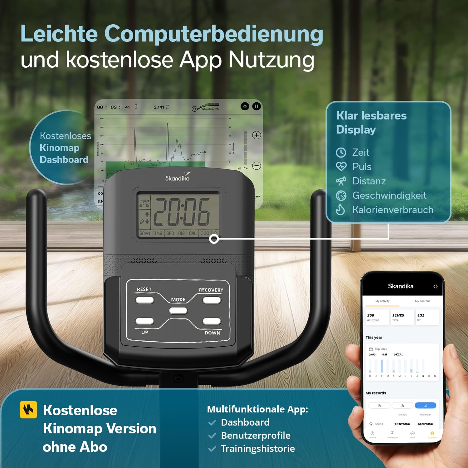 Skandika Liege-Ergometer/Ergometer Cykling P14 / P8-H Comfort | Heimtrainer Fahrrad mit Touchscreen, Multimedia Computer, bis 150 kg, Bluetooth, App-Verbindung, Kinomap | Fitnessbike für Zuhause