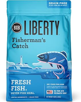 BIXBI Liberty Grain-Free Dry Dog Food, Fishermans Catch Recipe Fresh Fish, High Protein, No Meat Meals USA Made, 4 lbs