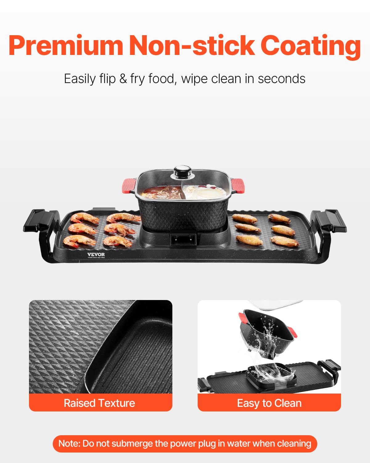 VEVOR Appareil à Fondue Chinoise Shabu Shabu avec Gril 2-en-1, Grill Électrique sans Fumée 2300 W, avec Marmite Amovible Antiadhésive, Double Contrôle de Température Séparé, Dîner en Famille