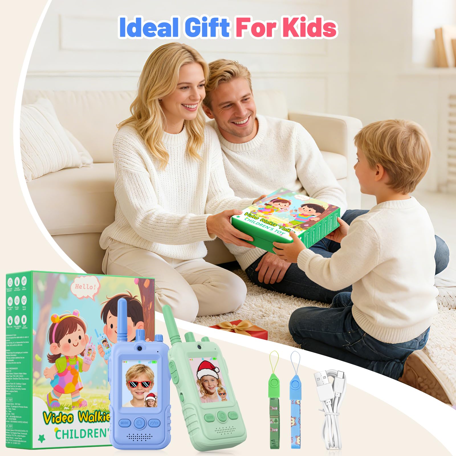Talkie Walkie Enfants avec Vidéo, 2 Talkies Walkies Rechargeable avec écran d'affichage, Vidéo & Caméra HD Talkie- Walki e Longue Portée, Cadeaux aux garçons et aux Filles âgés de 3 à 12 Ans