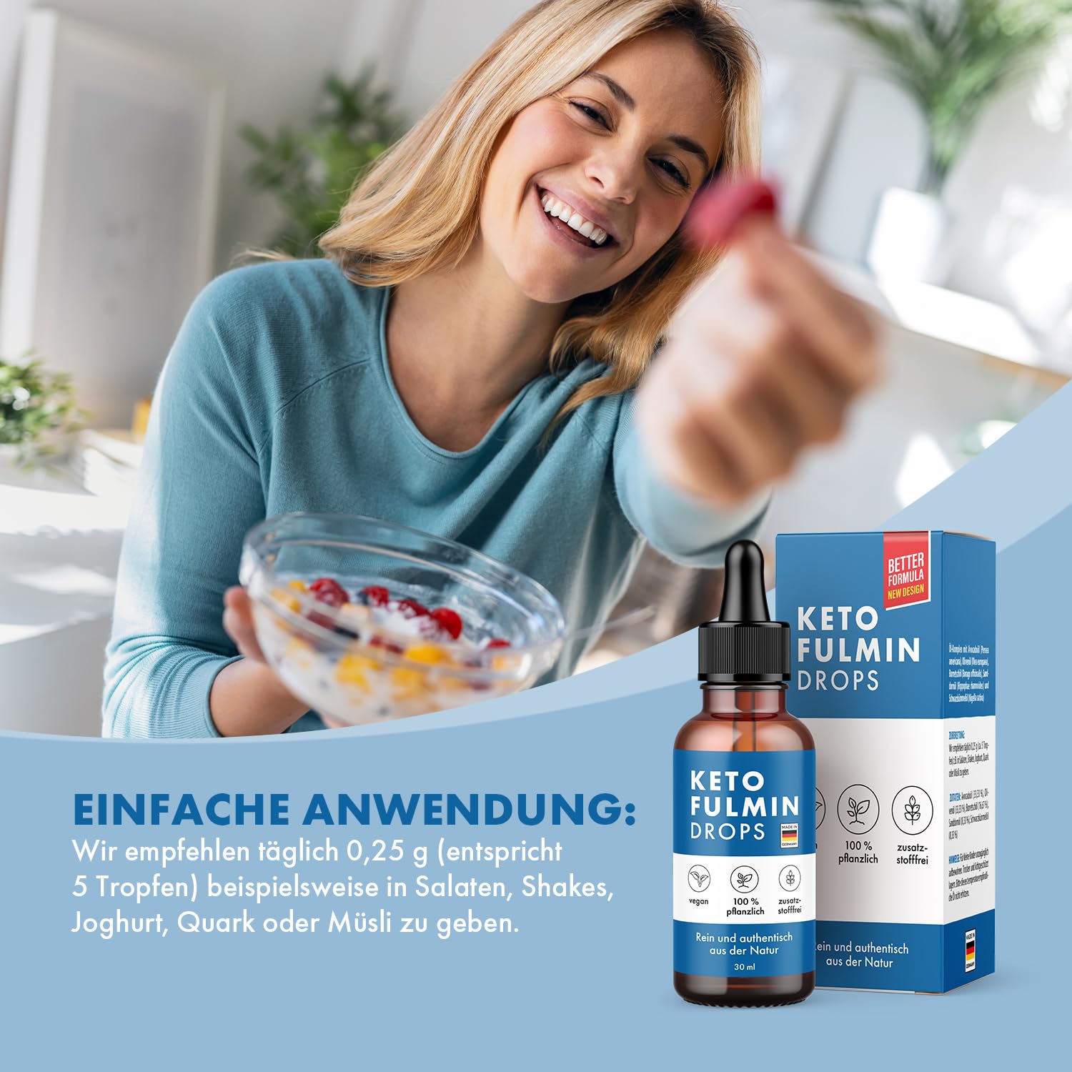 Ketofulmin Öl-Komplex Tropfen - mit Avocadoöl,Olivenöl, Borretschöl, Sanddornöl und Schwarzkümmelöl - für Männer und Frauen - 30 ml Inhalt pro Flasche 1x