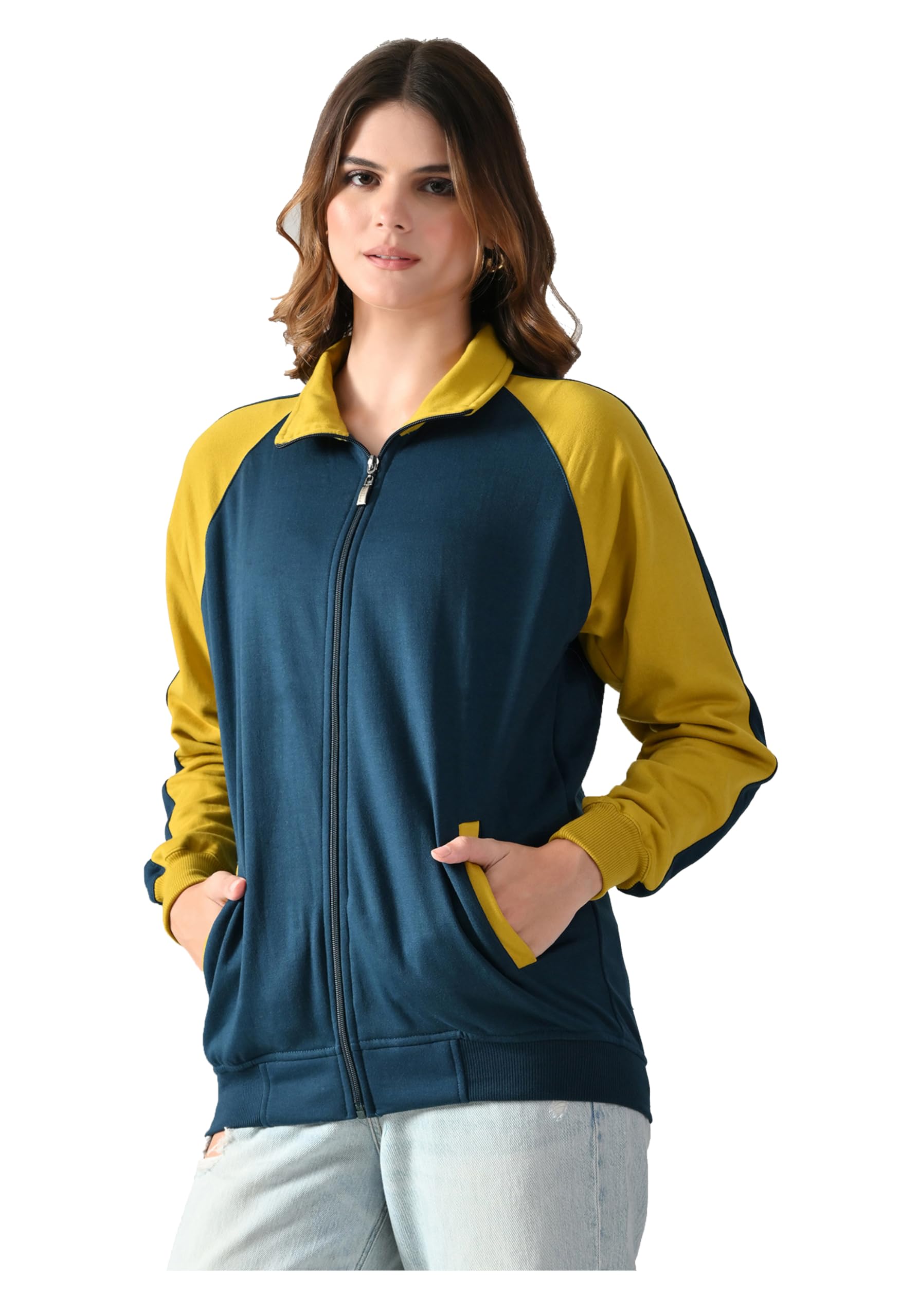 kayu Women Winter Fleece Jacket | Full Zip High Neck | Dual-Tone Design | Soft Warm Fleece | Both Side Pockets | Regular Fit Casual Winter Wear Navy Blue-picture-13