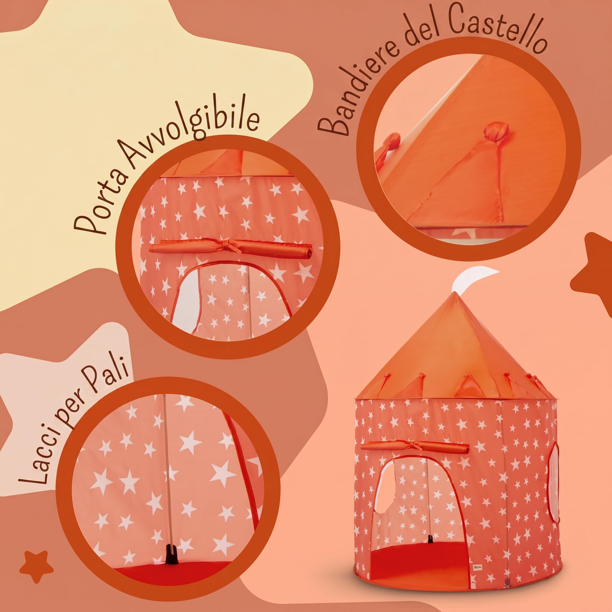 Tente de Jeu Orange pour Enfants, Maison de Jeu Pop-up Étoilée Intérieur/Extérieur pour Enfants et Tout-petits, Tanière de Jeu/Piscine à Balles & Jouets de Jardin, Design Orange Étoilé Unisexe