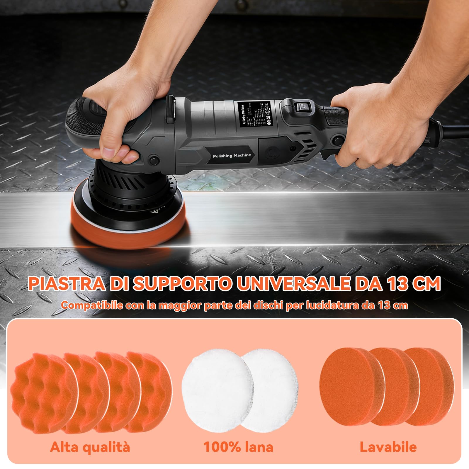 Lucidatrice Rotorbitale Auto, 1500W 15mm Lucidatrice Eccentrica Per Auto Lucidatura E Cera Con 6 Velocità Variabili Da 600-3600rpm, Kit Lucidatura Auto Elettrica Con 2 Impugnatura, 150mm Piastra