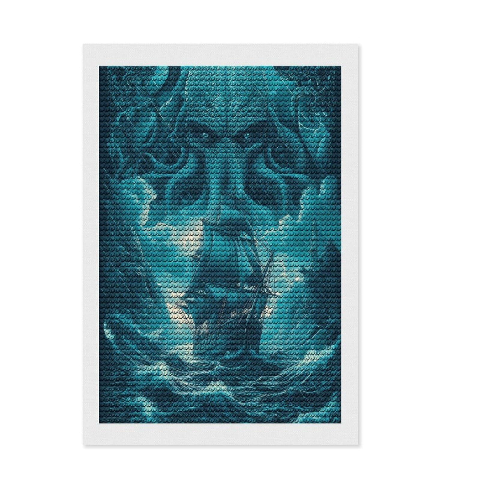 Junmoney Kraken's Wrath Stormy Seas Diamond Painting Kit 8"x12", Detailed Printed Canvas, with Tool Kit, Full Kit Included, Canvas Picture