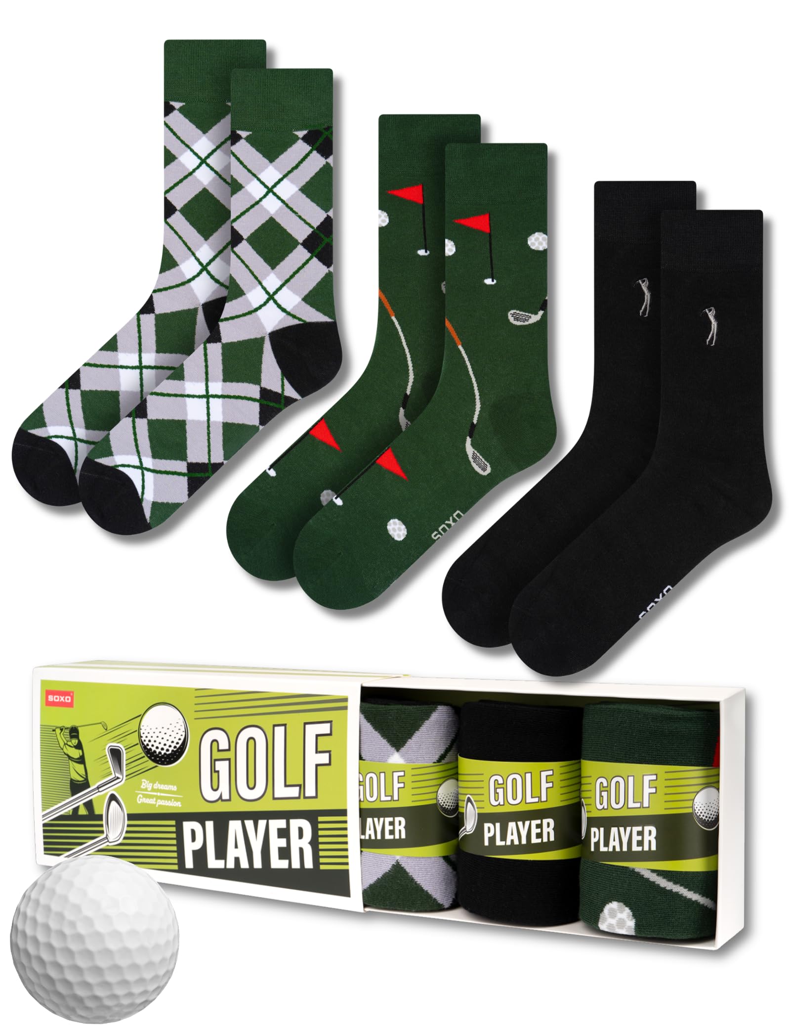 soxo Sport Socks Men Gifts Mens Long Cotton Sock Funky Gift Presents Multipack 6.5-10.5 Golf 3 Pairs