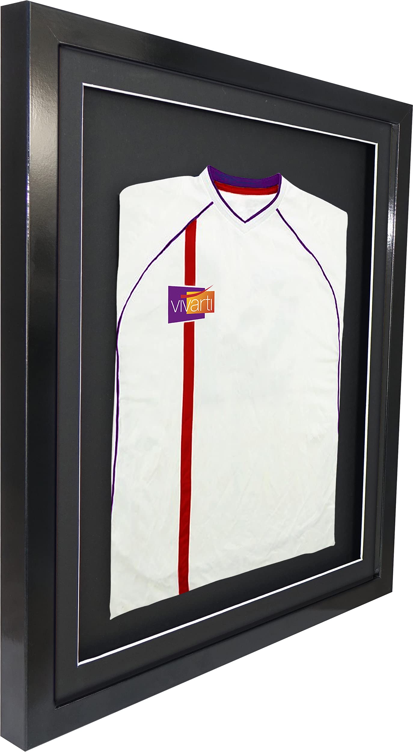 Vivarti DIY - Marco de exhibición de camisa deportiva montado en 3D, 40 x 50 cm, marco negro brillante, soporte negro, tarjeta de respaldo negro