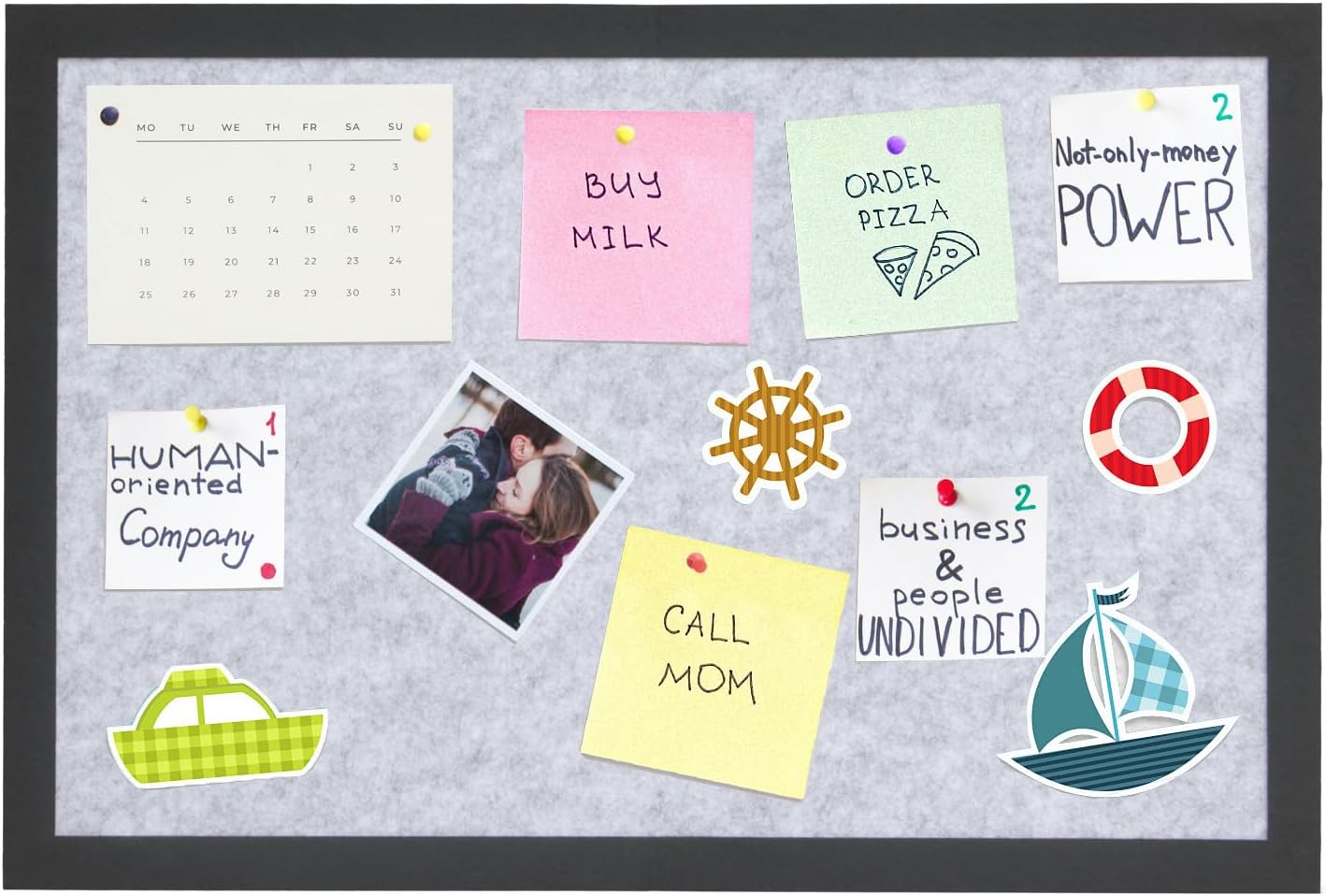 Bulletin Board Felt Board Decorative Display Photo Pin Vision Board Foldable Self-Adhesive Framed Felt Board for Home Office School Walls 15.7 * 23.6 inches(Gray)