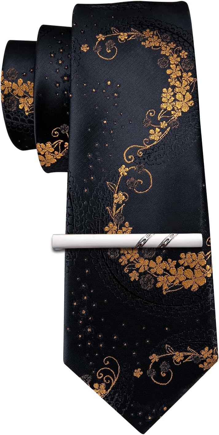 Barry.Wang Floral Ties for Men Necktie and Tie Clip Wedding Business Flower Solid Color Formal - Image 7