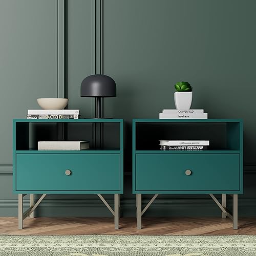 Aurorome Mesita de noche con cajón, mesa auxiliar con almacenamiento, mesa auxiliar con espacio abierto, mesa auxiliar de cama para dormitorio,