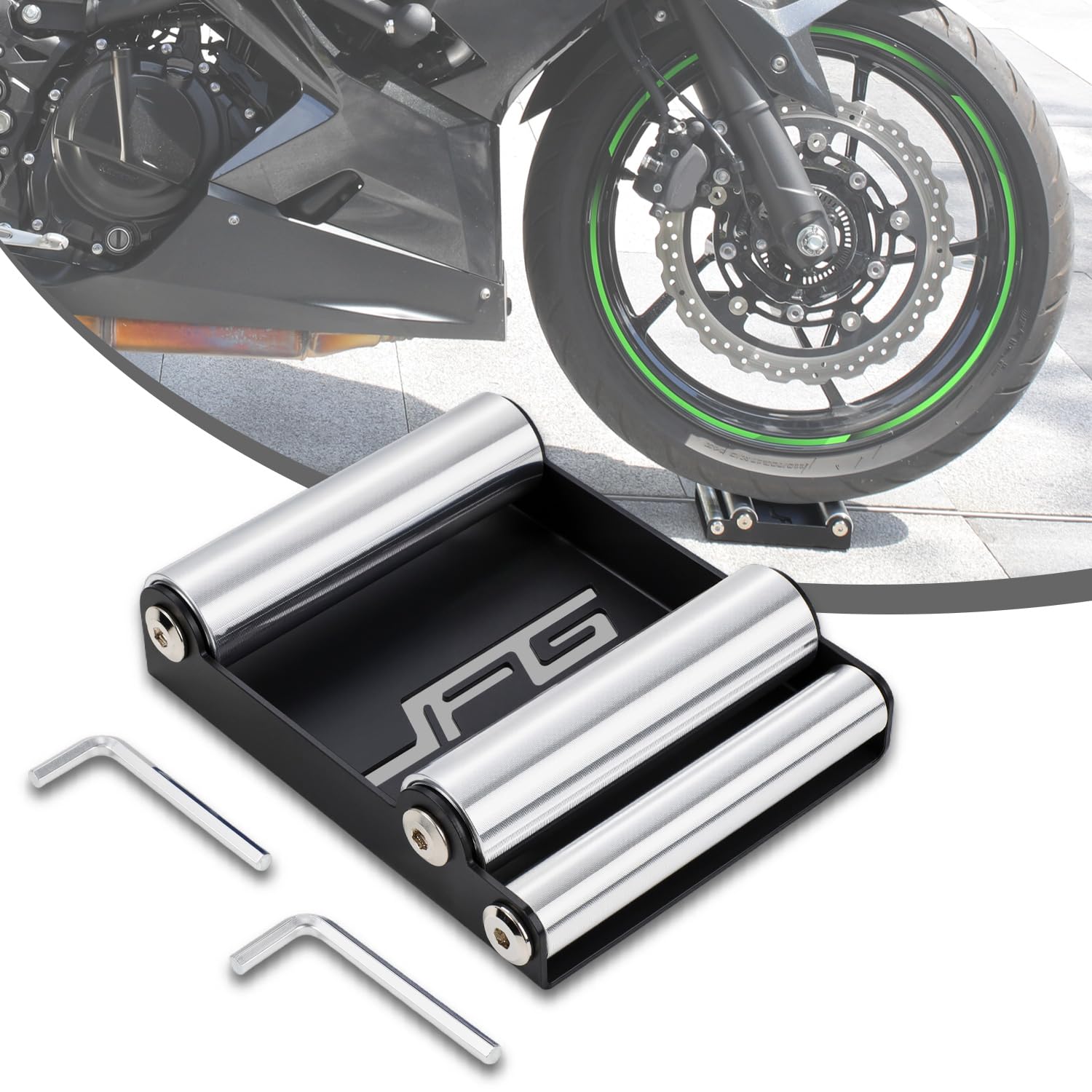 Motorcycle Accessories,Motorbike Stand,Motorcycle Roller Stand,Maintenance Wheel Cleaning Roller Stand for Tyre Cleaning & Chain Lubrication-GRoller Medium Bikes < 485 lb & Tyre width <180 mm